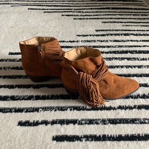 SCHUTZ Vintage Tan Brown Suede Booties with Tassel Ties 7